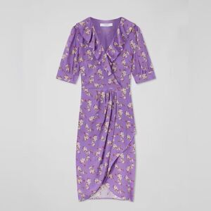 LK Bennett Ophelia Purple Cherry Blossom Print Ruffle Dress NWT